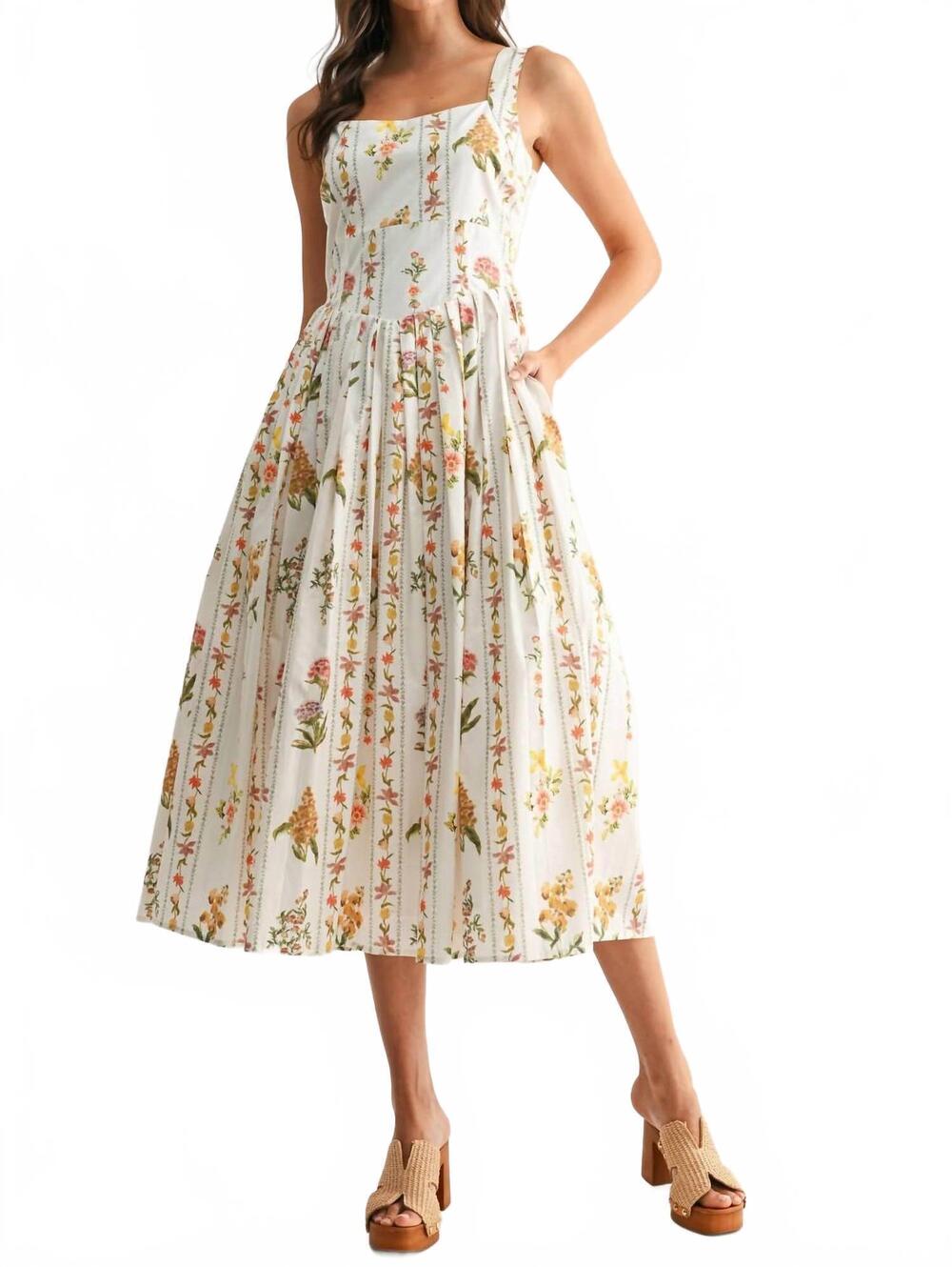 NEW CAMELLIA jess floral midi dress in white